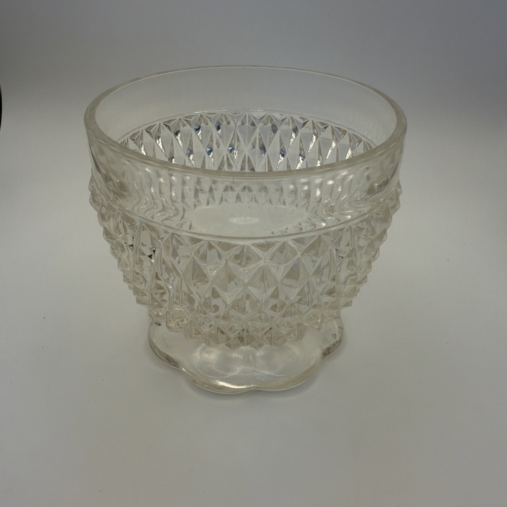 Vintage EAPG Diamond Point Pattern Footed Bowl Clear Glass 4x4in Whimsigoth